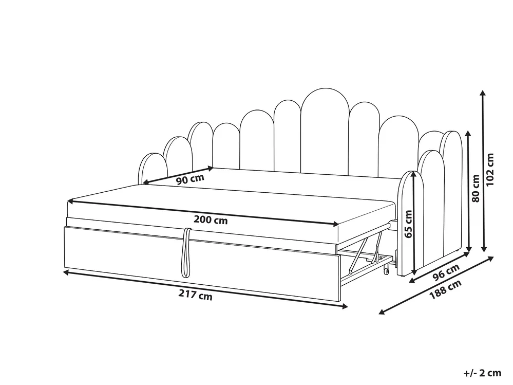 Ausziehbett Samtstoff POLIGNAC 90 x 200 cm Pastellrosa_1081314