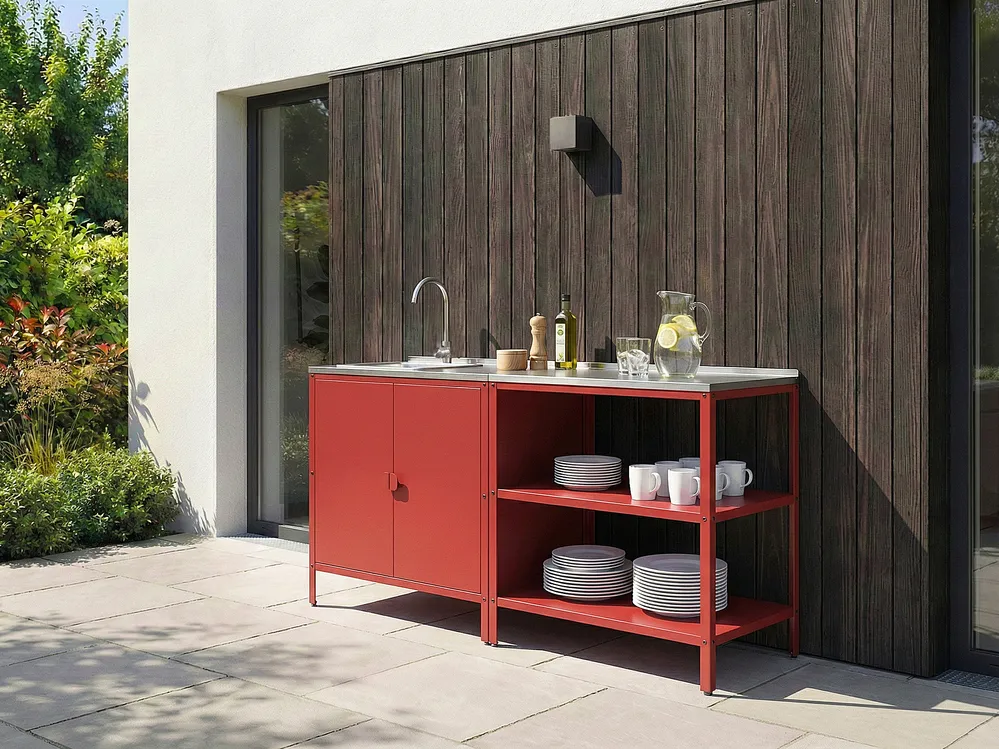 Outdoor-Küche 2er Set mit Spüle VILAMA Rot Metall