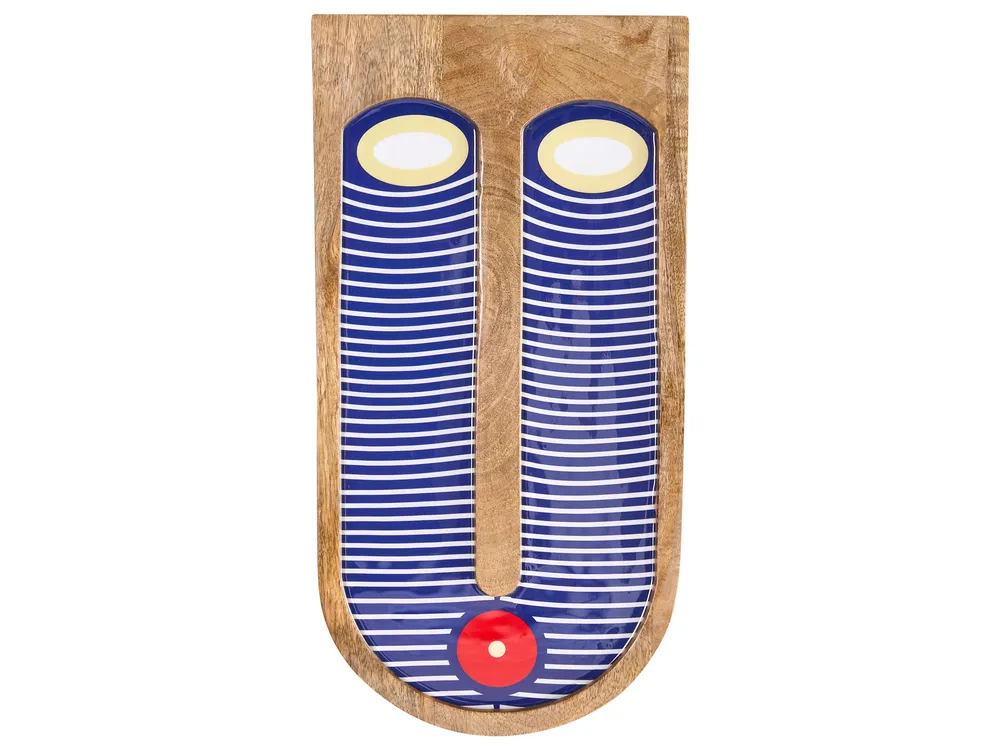 Wandobjekt Gesicht JIMETA 40 cm Mangoholz Blau