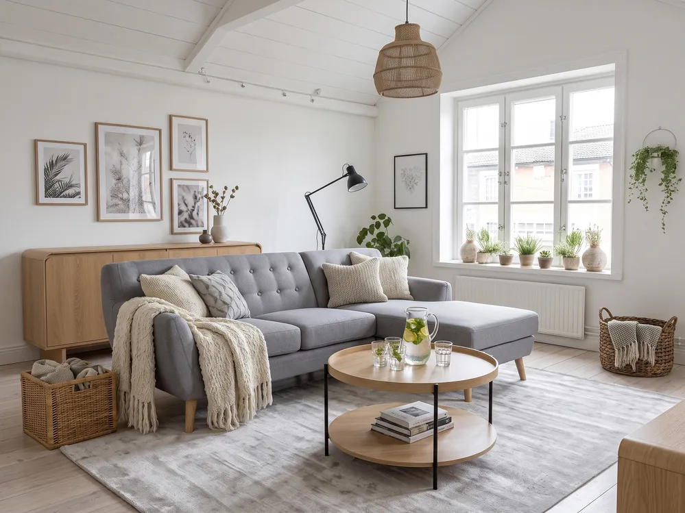 Ecksofa 3-Sitzer MOTALA Stoff Hellgrau linksseitig