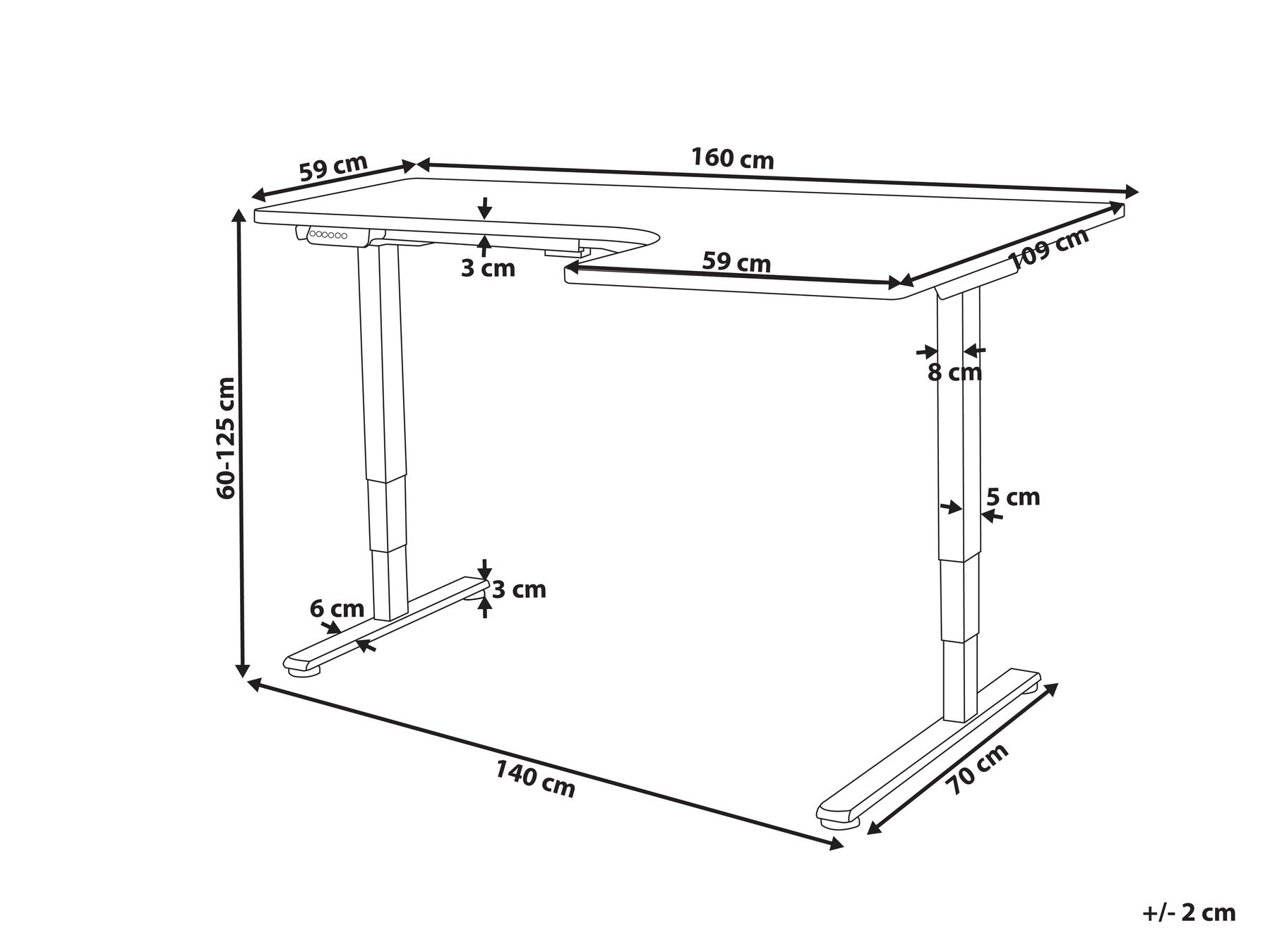 Eckschreibtisch elektrisch höhenverstellbar DESTINES 160 cm 109 cm Weiß rechtsseitig_927766