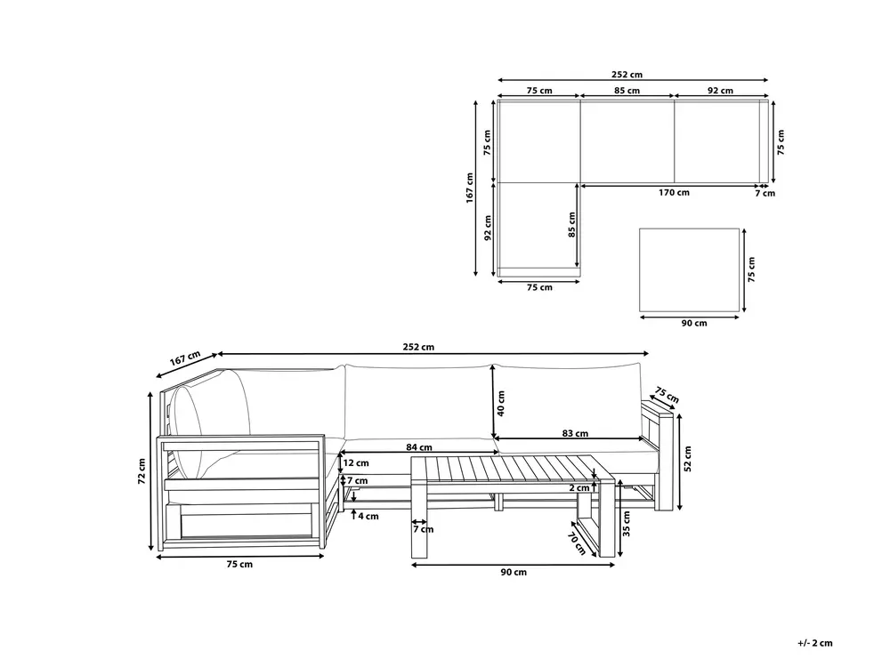 Garden Corner Sofa with Table 4 Seater TIMOR Modular Certified Acacia Wood Dark Brown Right Hand_853420