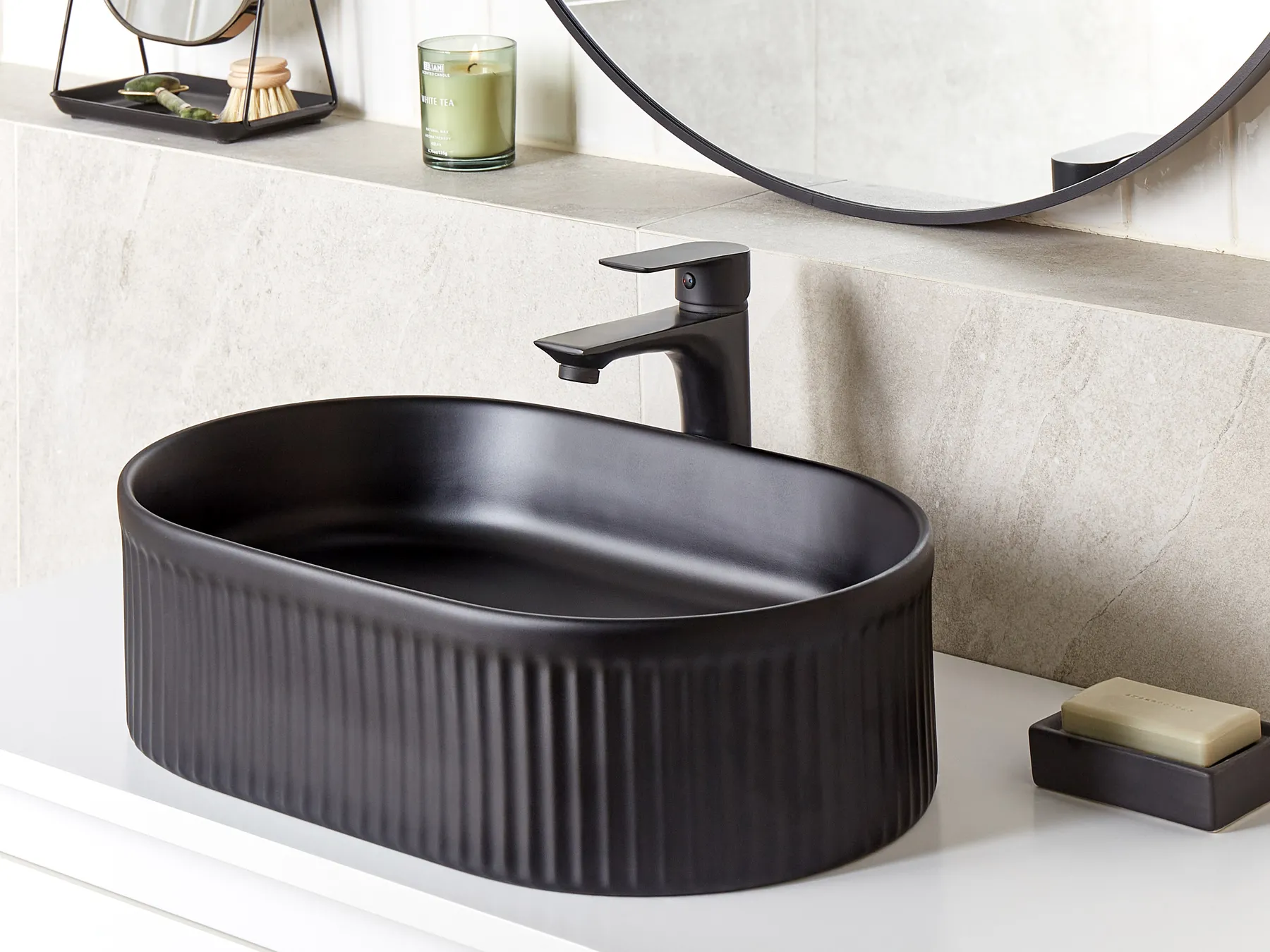 Aufsatzwaschbecken GELDO 49 x 31 cm Keramik Schwarz_922381