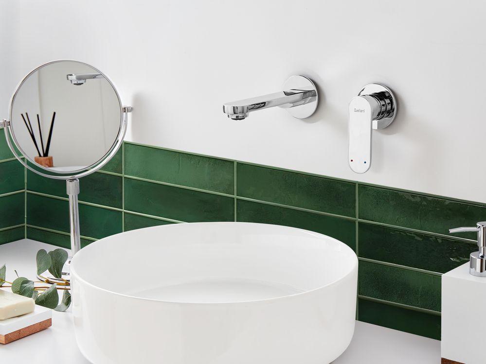 Wall Mounted Basin Mixer Tap GUATAVIA Brass Silver