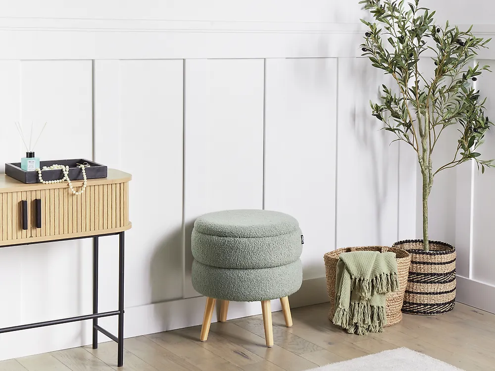 Hocker mit Stauraum OKATON Bouclé Grün