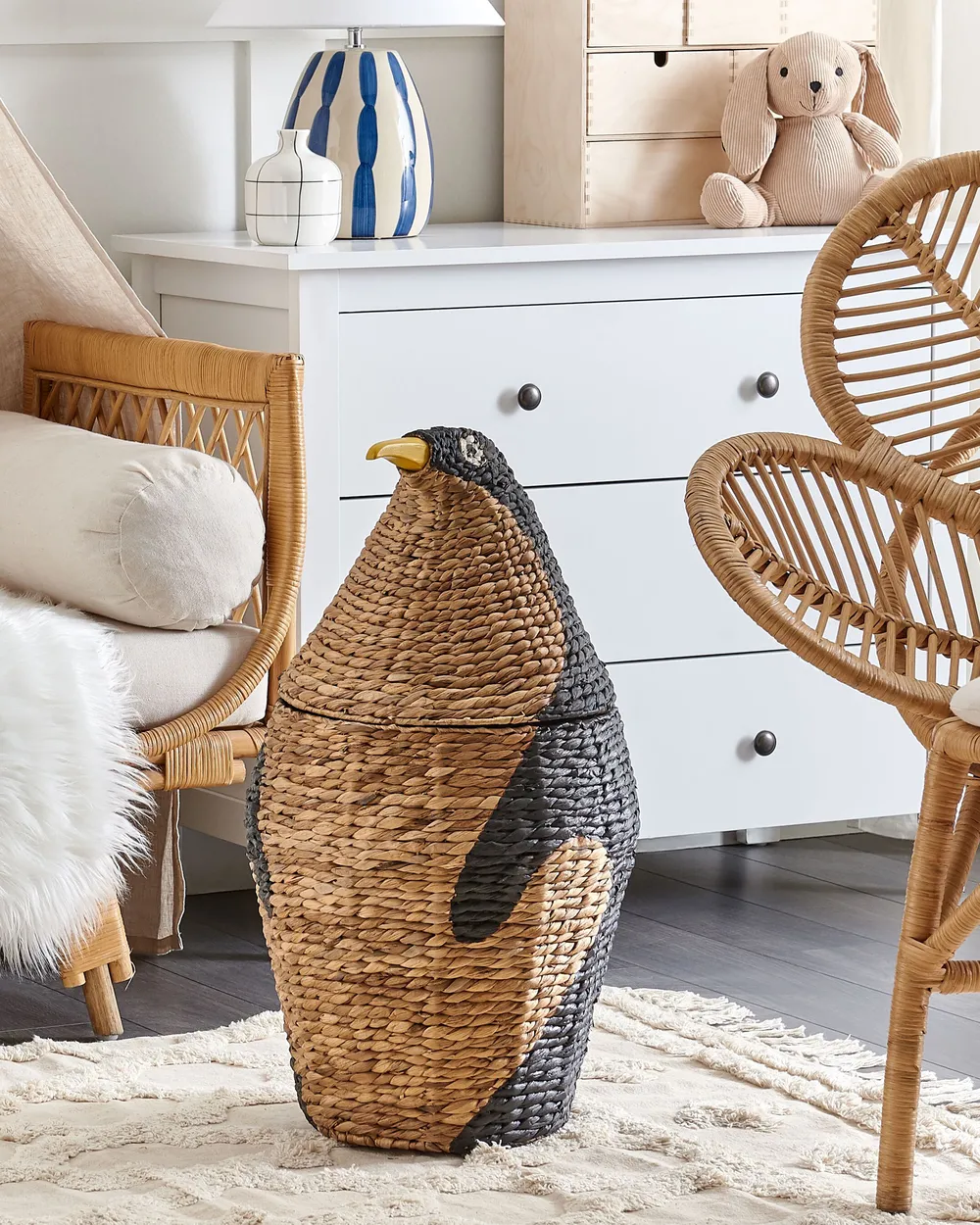 Kinder Aufbewahrungskorb Pinguin HADZABE Geflecht Naturfarben