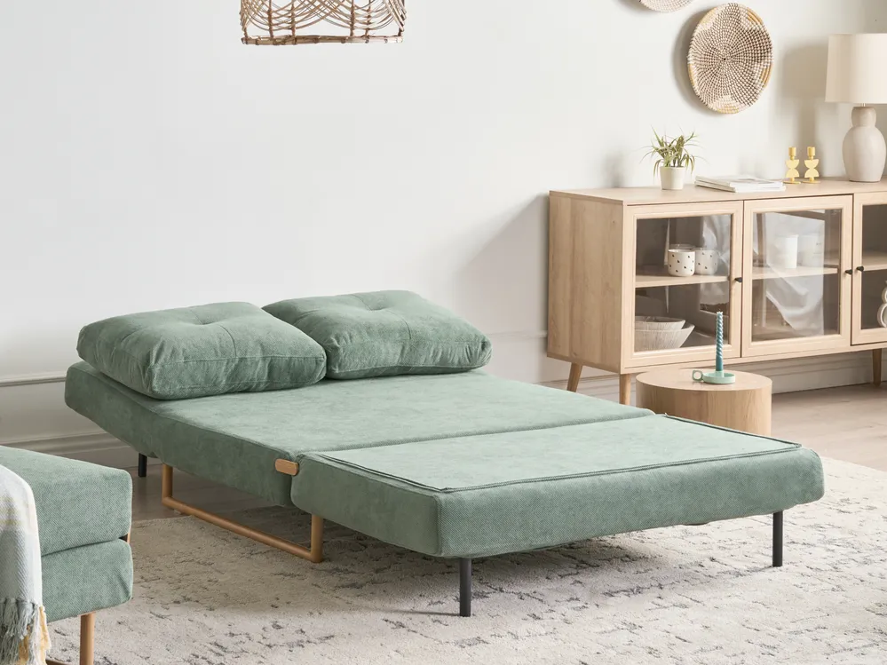 Sofa Bed 2 Seater JERSLEV Fabric Light Green_1011746