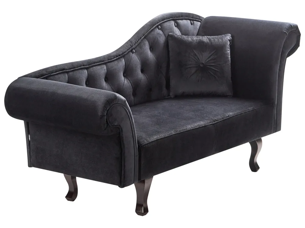 Rechtsseitige Chaiselongue LATTES II mit Kissen Samtstoff Schwarz_947543