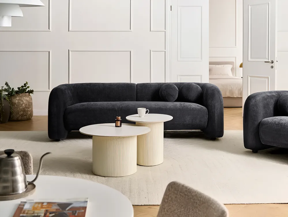 Sofa 3-Sitzer LEIREN Chenillegewebe Schwarz