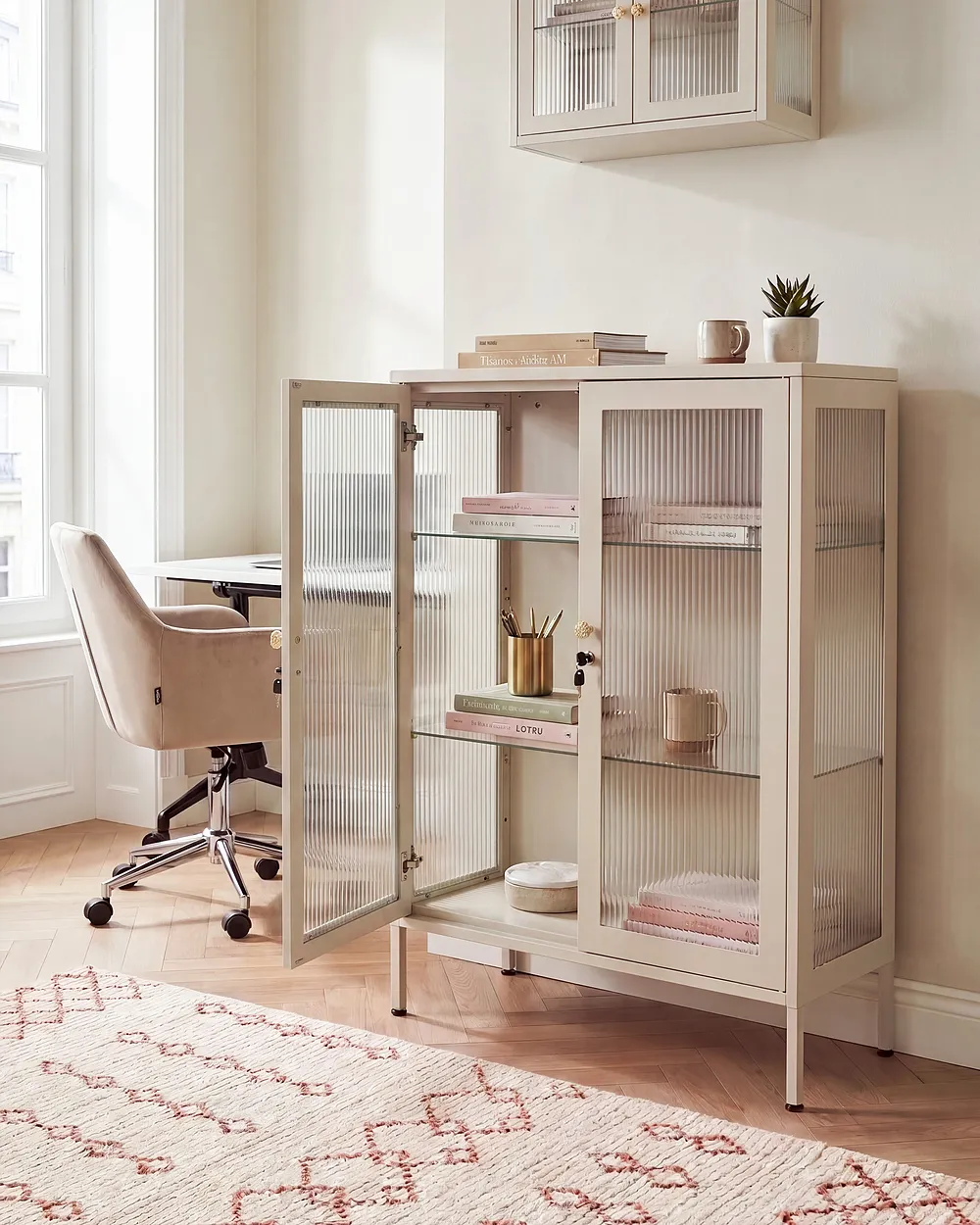 Vitrine mit Glastüren HARLYN  90 cm Metall Beige_1156528