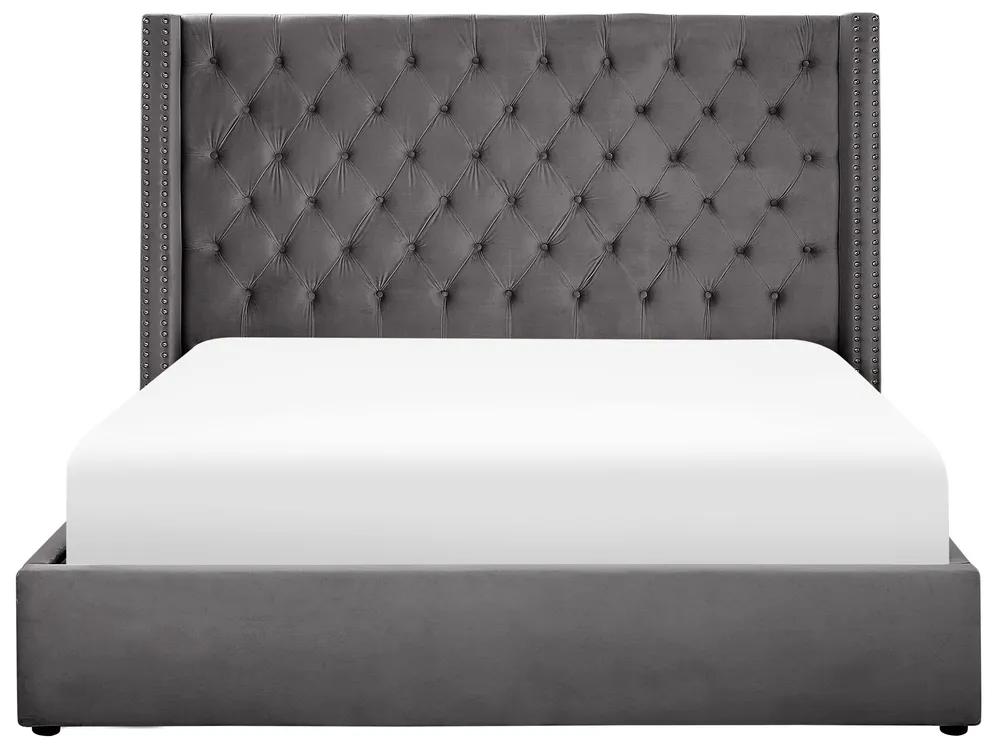 Ottoman Bed LUBBON Velvet Grey 180 x 200 cm (EU Super King)_766788
