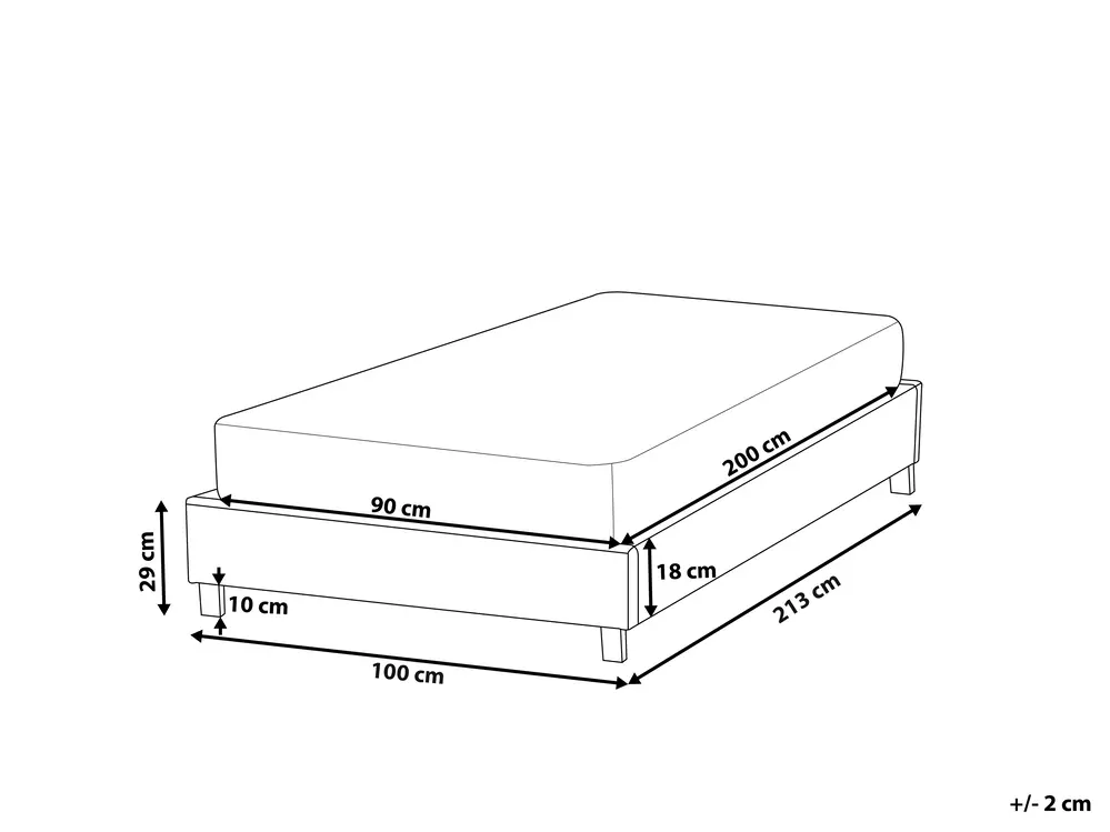 Bett ohne Kopfteil Stoff ROANNE 90 x 200 cm Cremeweiß_902934