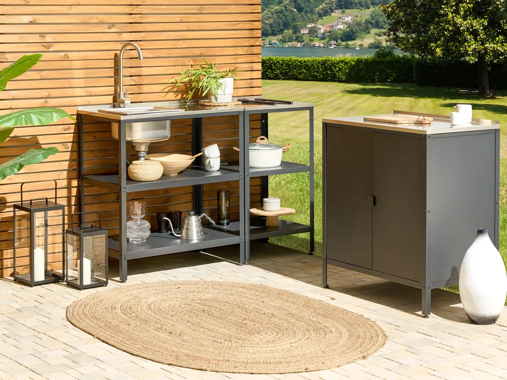 Outdoor-Kücheninsel mit Spüle VILAMA Schwarz Metall
