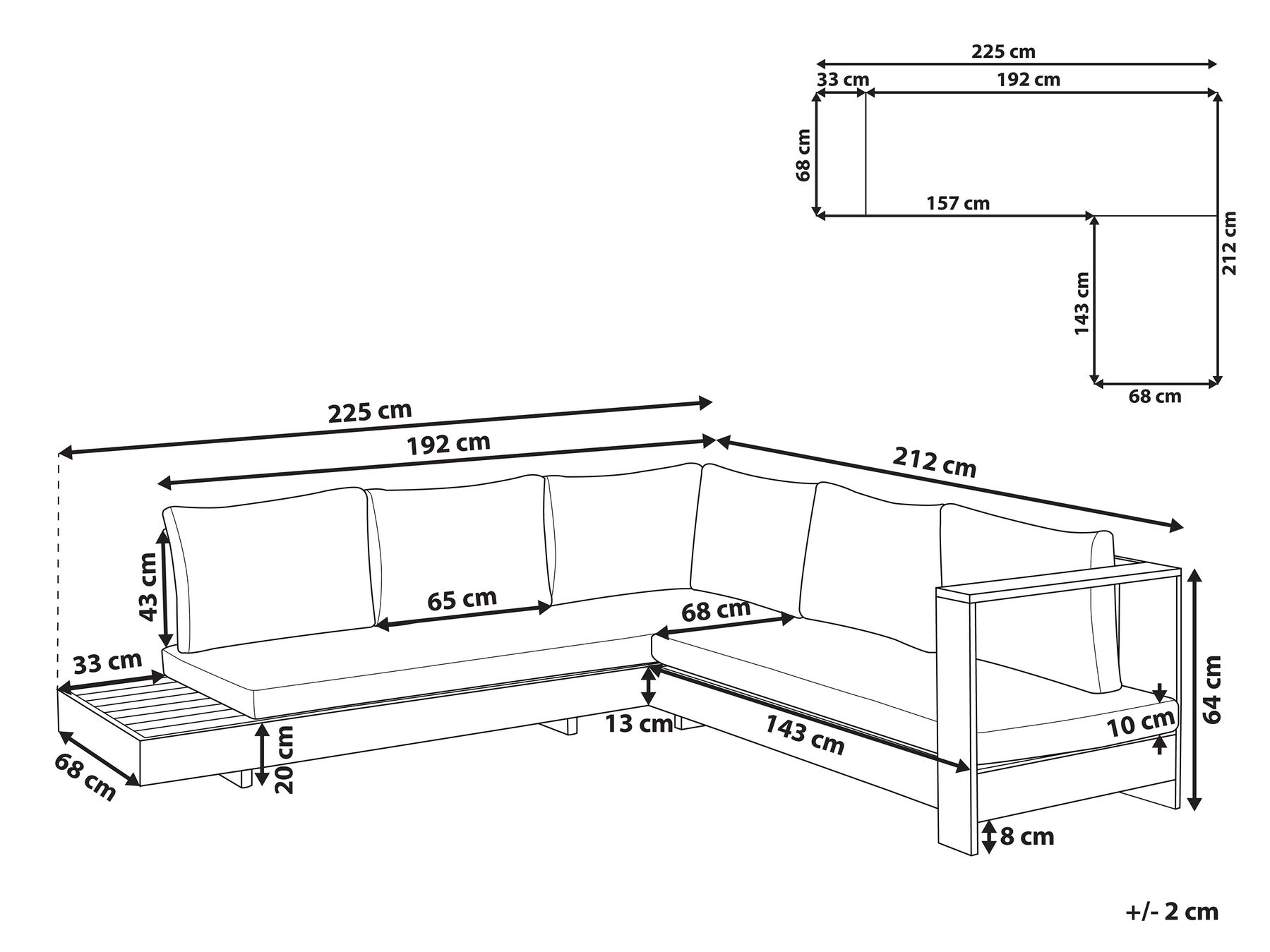 Garten Ecksofa 5-Sitzer MARETTIMO zertifiziertes Akazienholz Cremeweiß linksseitig_776513