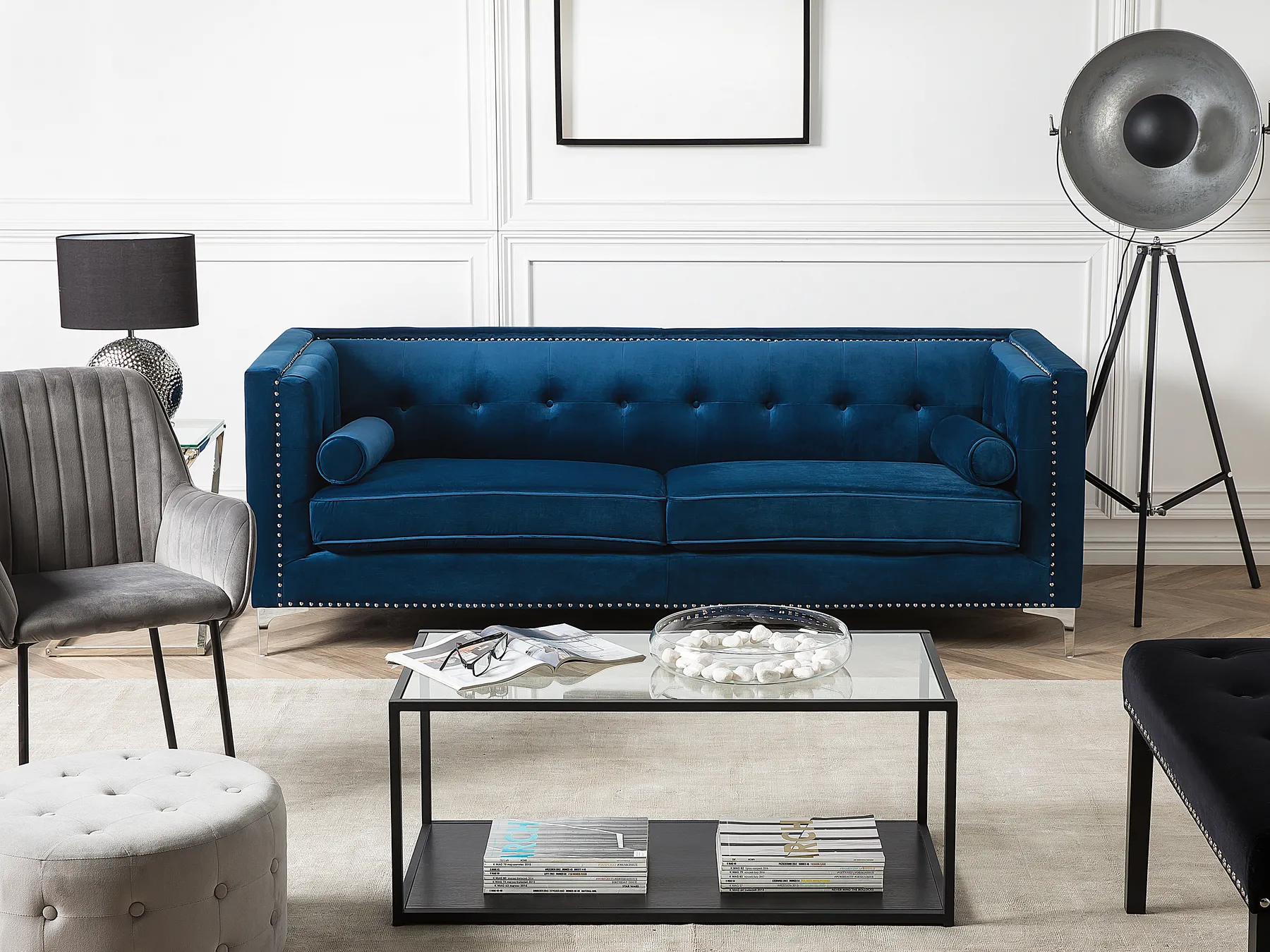 Sofa 3-Sitzer AVALDSENES Samtstoff Marineblau_751780