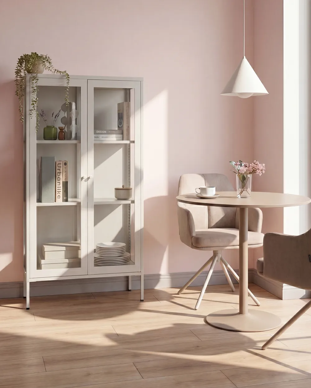 Vitrine mit Glastüren NASH 90 cm Metall Hellbeige_1091097