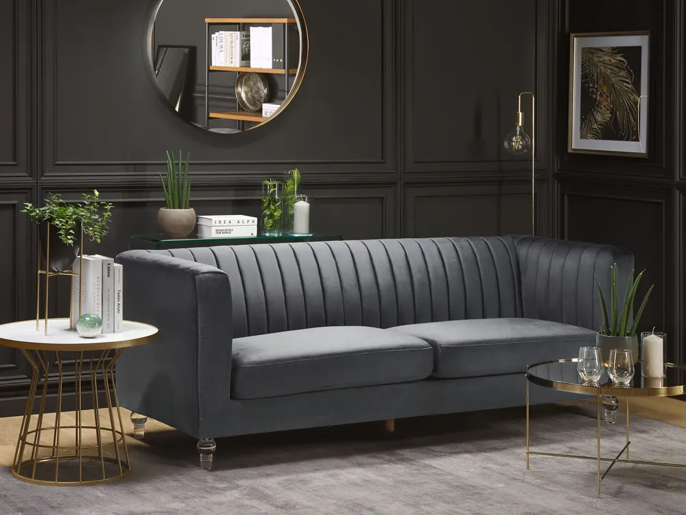 Sofa 3-Sitzer ARVIKA Samtstoff Dunkelgrau