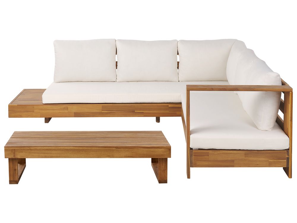 Garden Corner Sofa with Table 5 Seater MARETTIMO Certified Acacia Wood Brown Left Hand