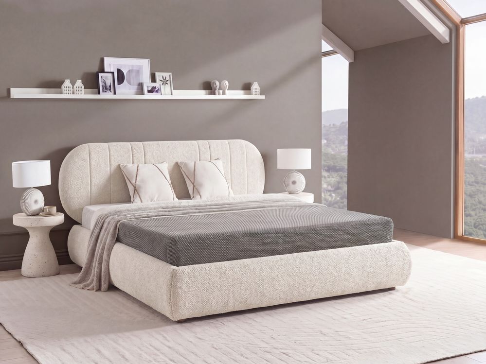 Lit ottoman CAMPAN Tissu Beige clair 180 x 200 cm