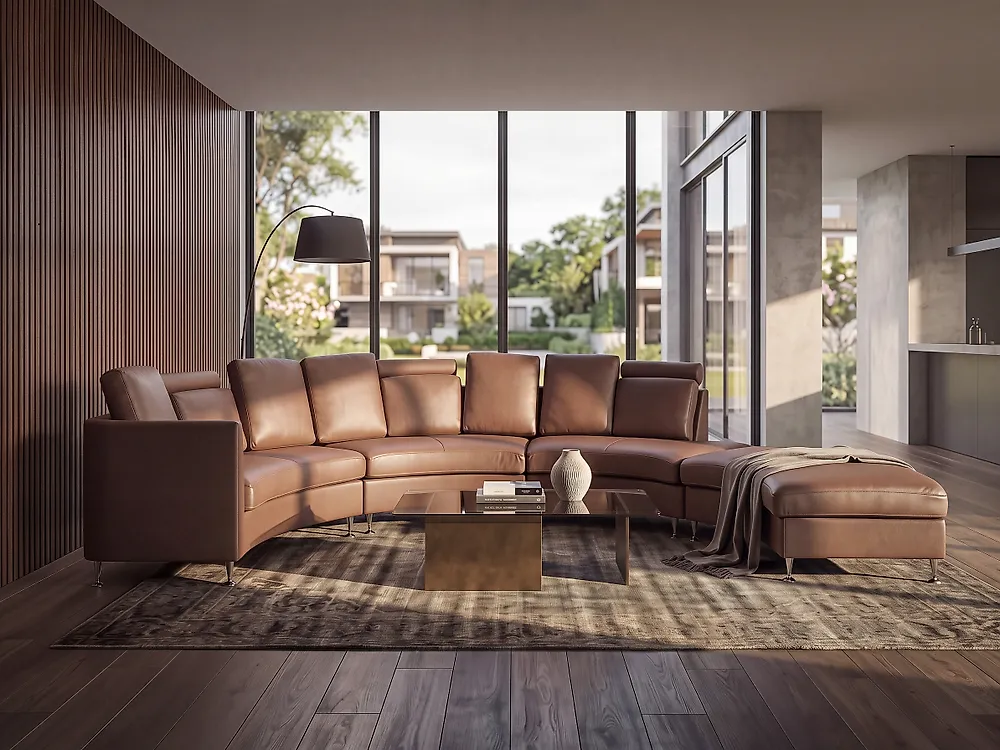 Halbrundes Sofa 7-Sitzer ROTUNDE Echtleder Braun