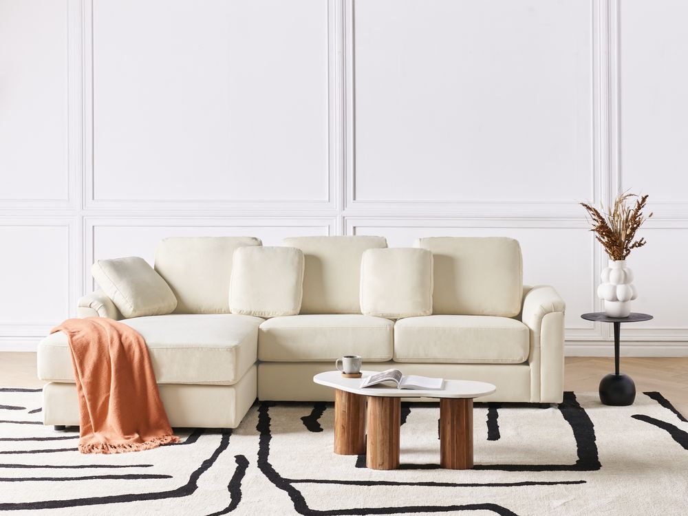 Ecksofa 4-Sitzer KOHLO Stoff Hellbeige rechtsseitig