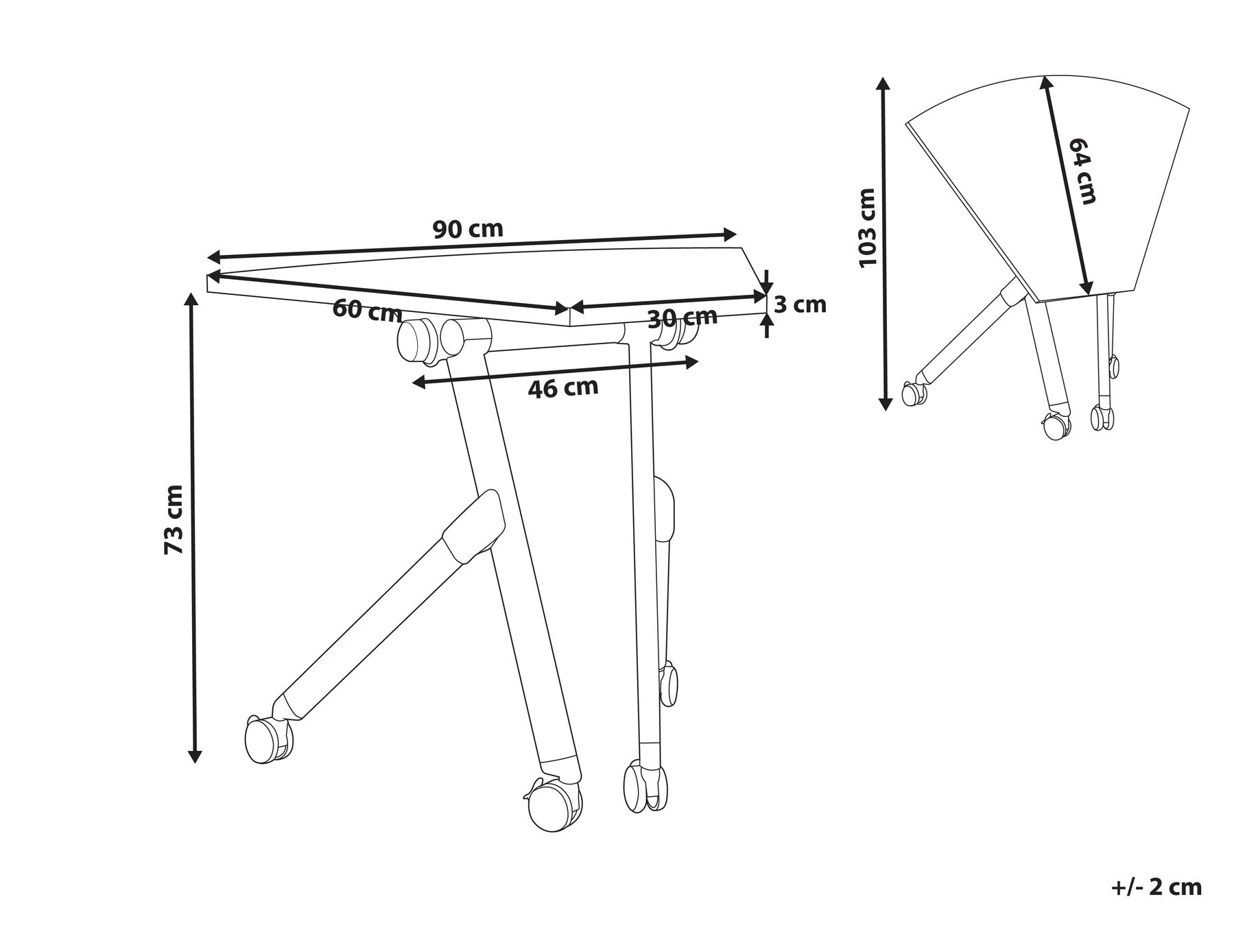 Klappbares Eck-Schreibtischmodul BENDI 90 cm 64 cm Braun_1030810