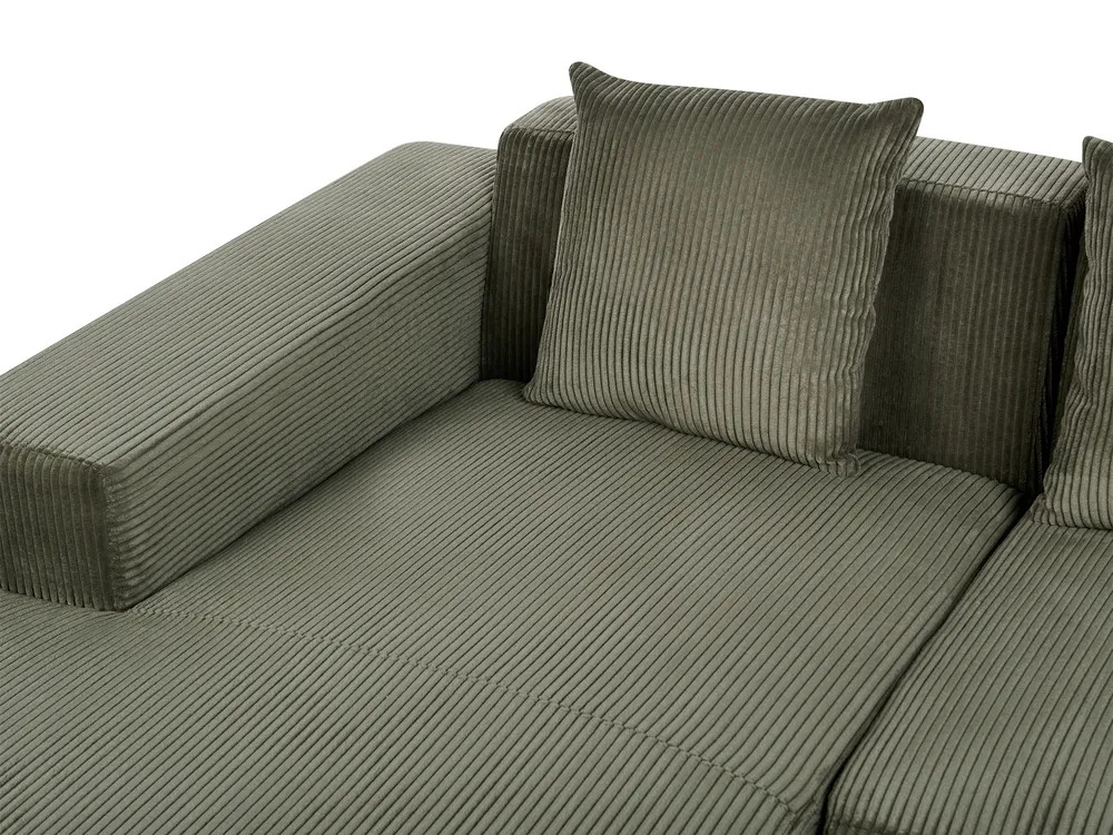 Corner Sofa 4 Seater LUNGO with Ottoman Corduroy Green Right Hand_962336