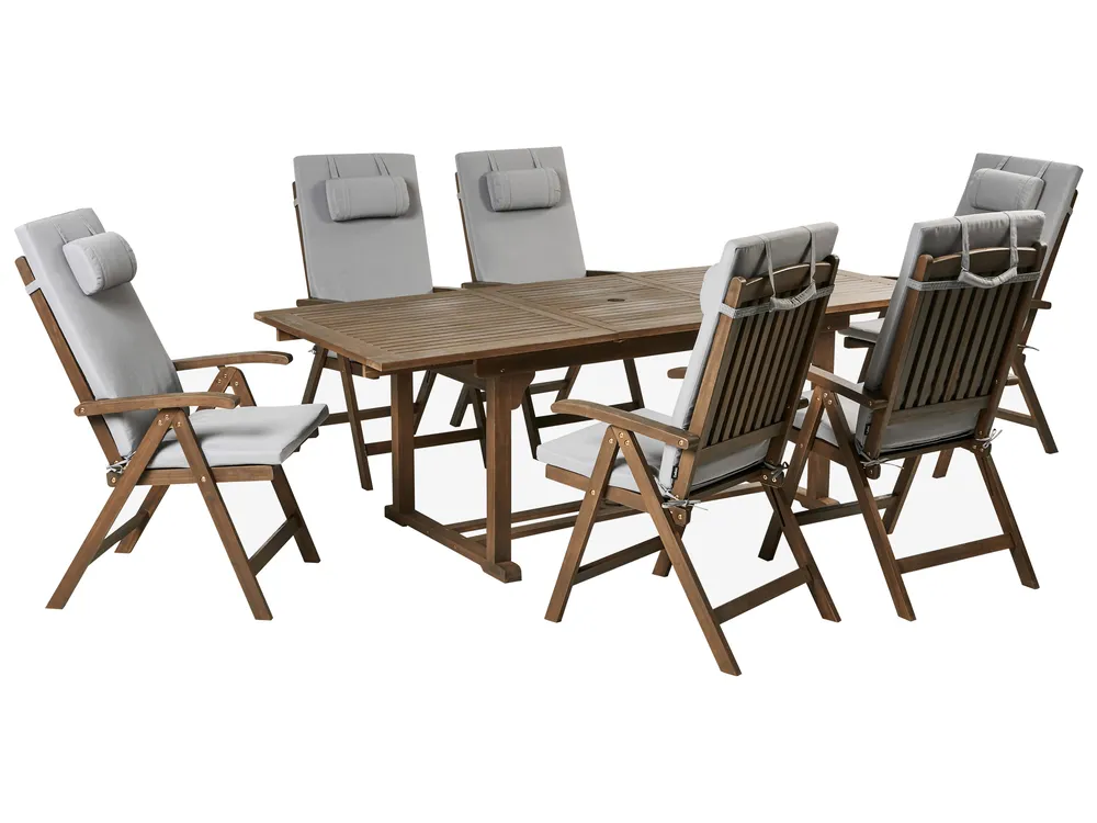 Gartenmöbel Set 6-Sitzer AMANTEA PREMIUM Akazienholz Hellgrau