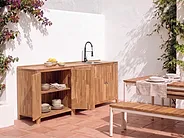 Outdoor-Küche 3er Set mit Spüle VENOSA Braun / Schwarz Akazienholz_1155573
