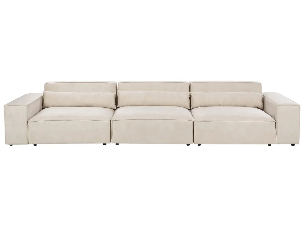 Modulsofa 3-Sitzer HELLNAR mit Ottomane Samtstoff Hellbeige_911010