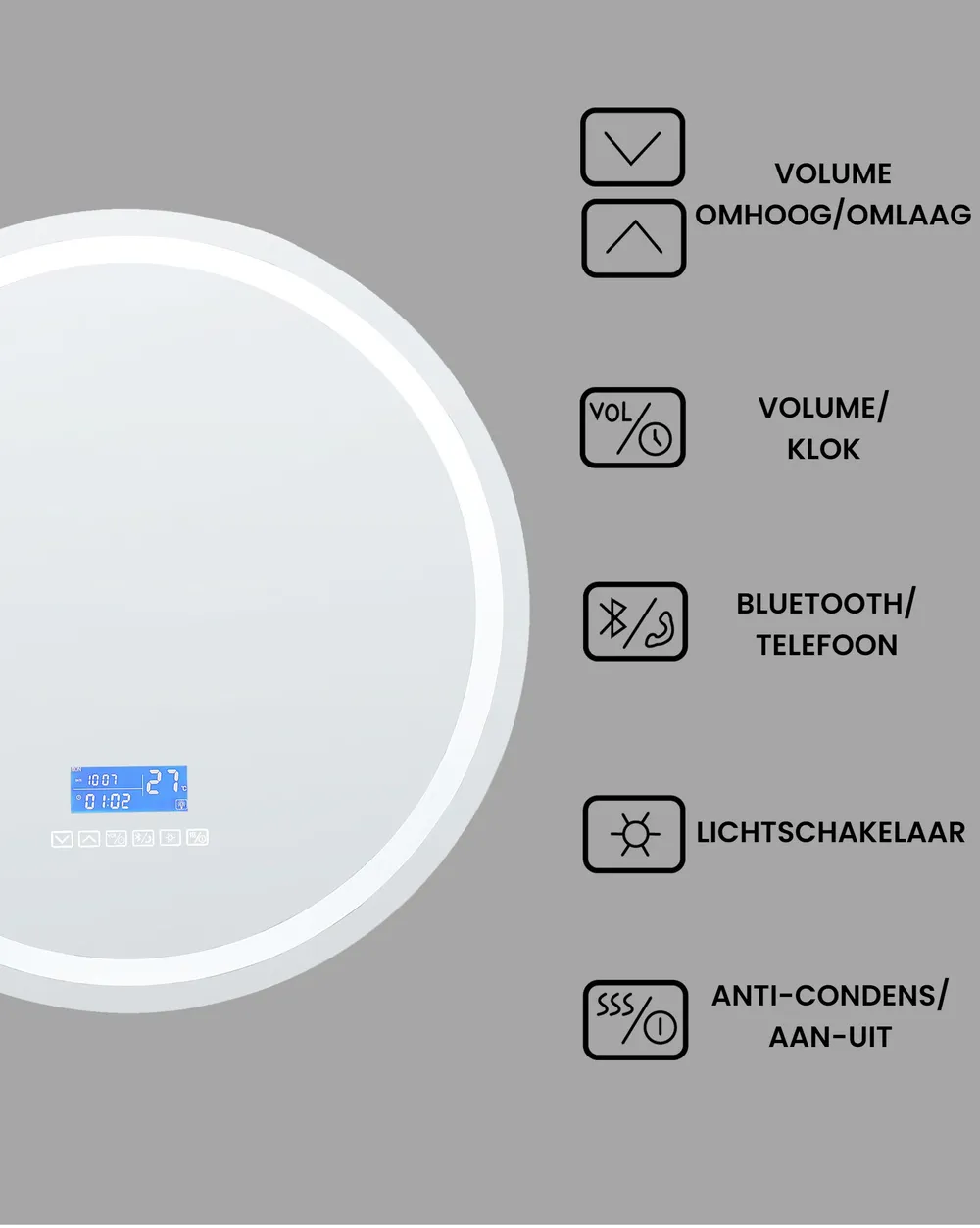 LED badkamerspiegel BROGNON 60 cm 60 cm met ingebouwde Bluetooth speaker Zilver_940359