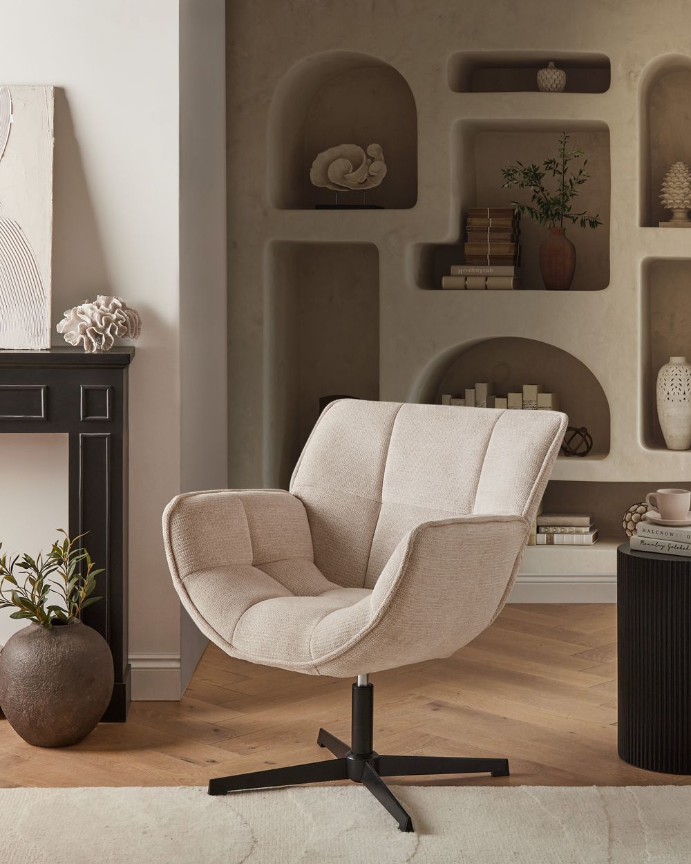 Swivel Armchair AUMA Fabric Beige