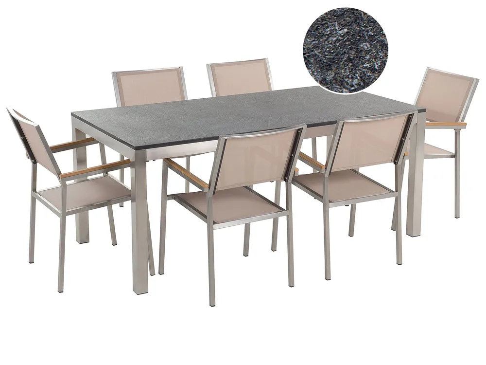 Gartenmöbel Set 6-Sitzer GROSSETO Granit geflammt Schwarz / Beige
