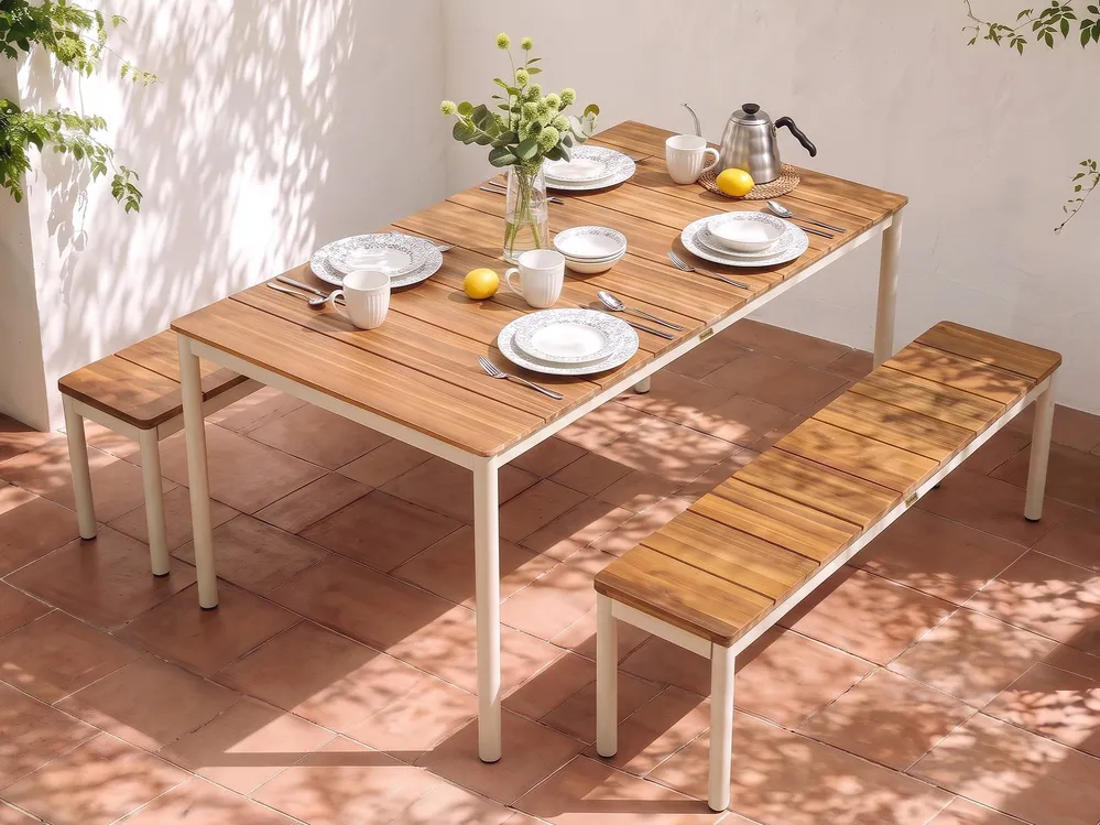 Gartenmöbel Set mit Bänken 6-Sitzer GIOVINAZZO Akazienholz Braun_1125209