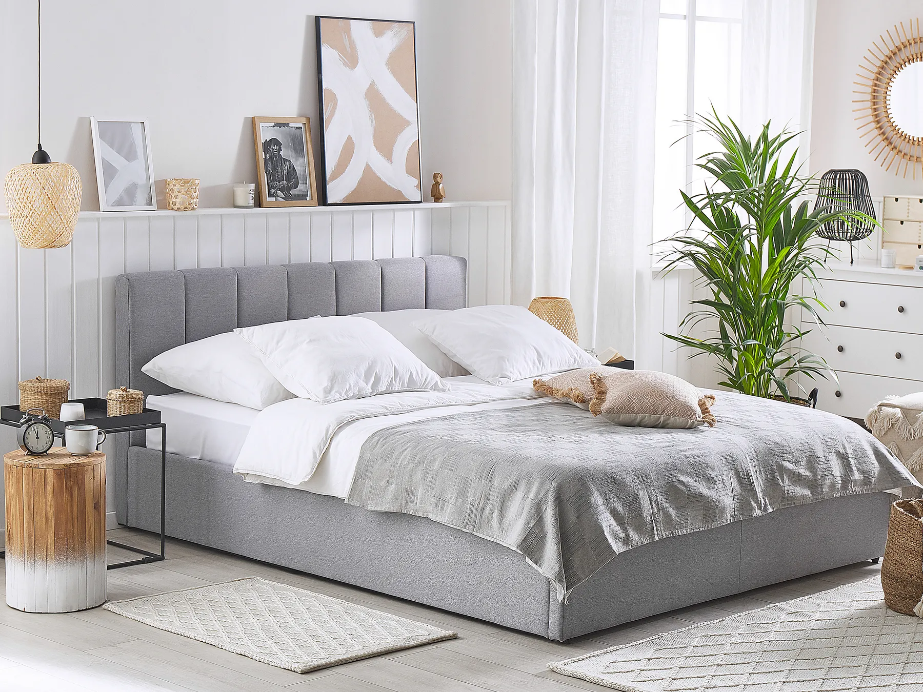 Bett mit Stauraum DREUX Stoff Hellgrau 160 x 200 cm_793225