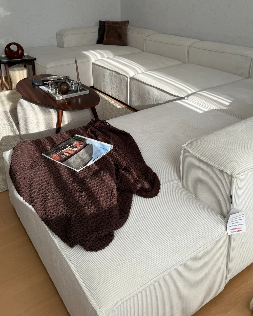 Modular Corner Sofa 5 Seater ARDAL Corduroy Off-White Right Hand_1056806