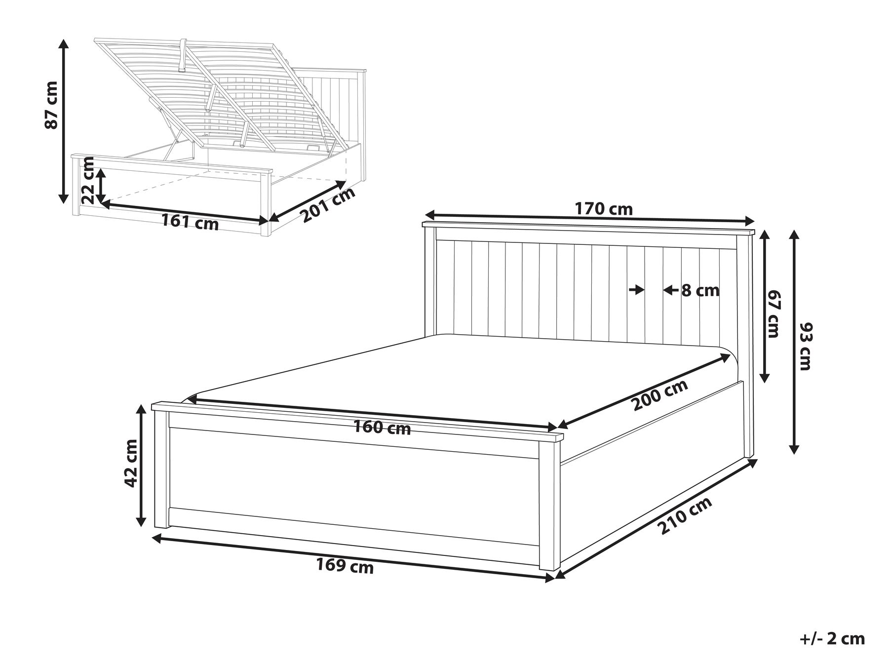 Krevet s prostorom za pohranu LAMBRES Borovo drvo Bijeli 160 x 200 cm_985631