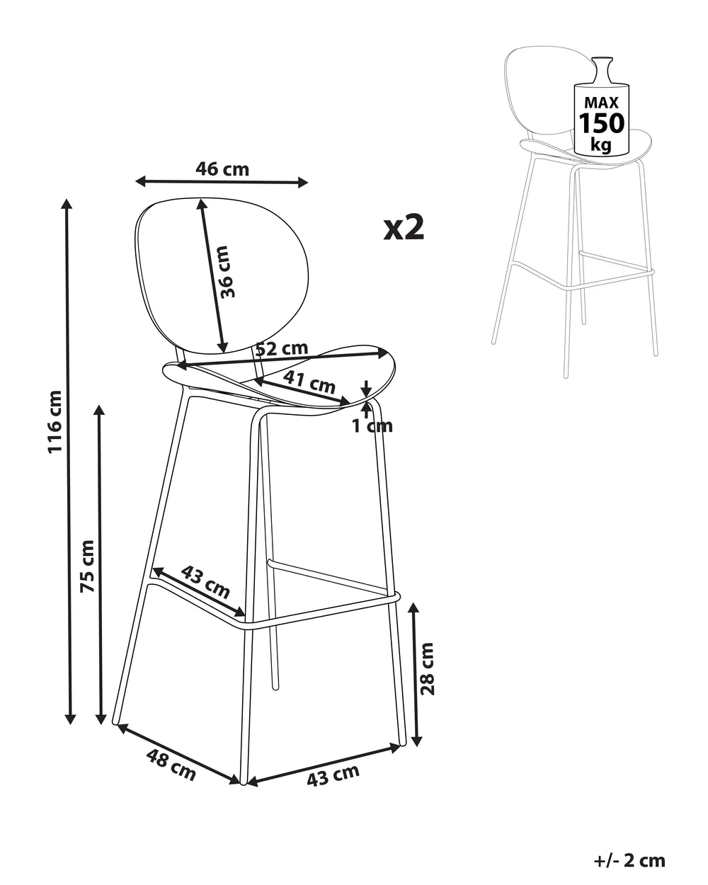 Set of 2 Bar Chairs SHONTO Black_886175