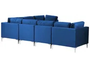 Modul Ecksofa 6-Sitzer EVJA mit Ottomane Samtstoff Marineblau linksseitig_859799