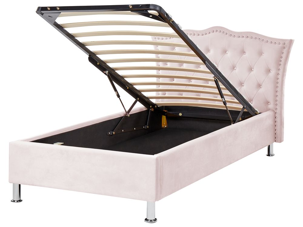 Bett mit Stauraum METZ Samtstoff Pastellrosa 90 x 200 cm