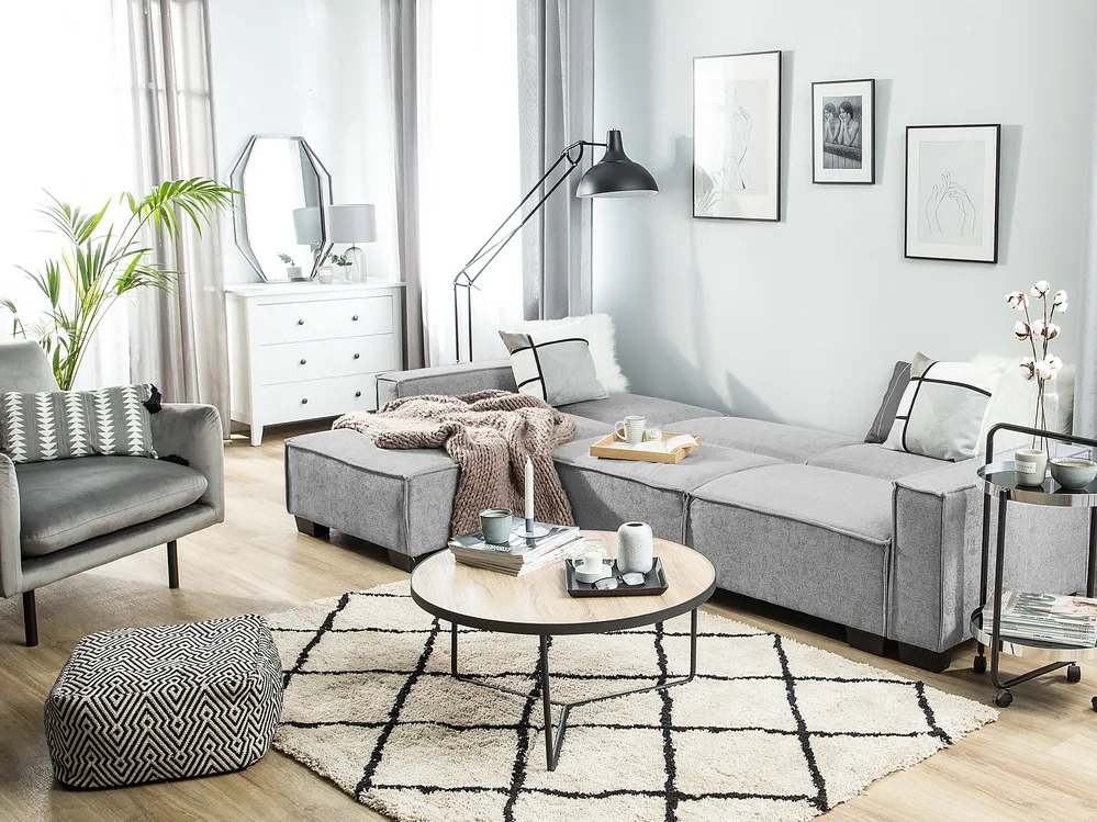 Corner Sofa Bed 3 Seater ROMEDAL Fabric Light Grey Right Hand_748909