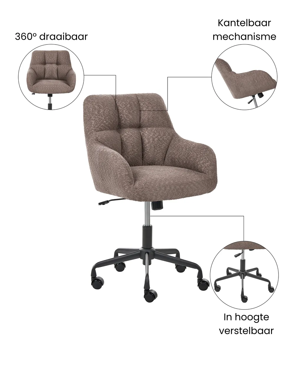 Bureaustoel PALMDALE Bouclé Donkerbruin_1073318