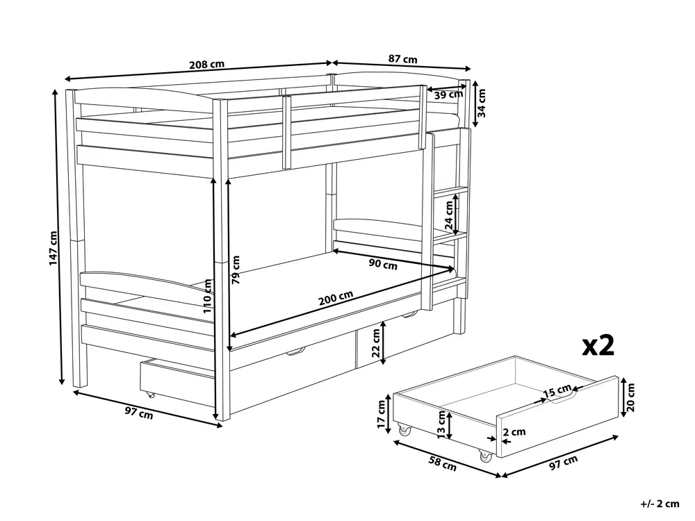 Bunk Bed with Drawers REGAT Pine Wood White 90 x 200 cm (EU Single)_797188