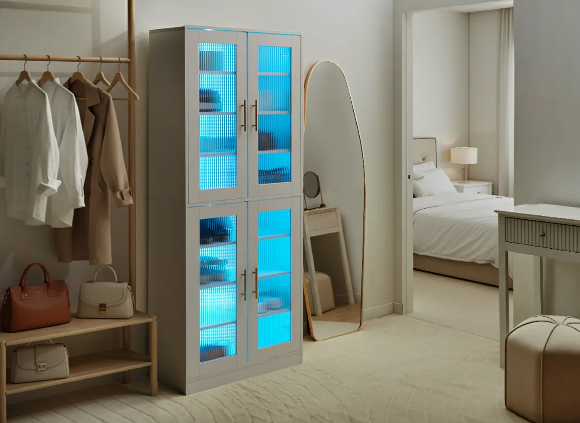 Schuhschrank GRIFFITH mit LED-Beleuchtung Weiß_1029695