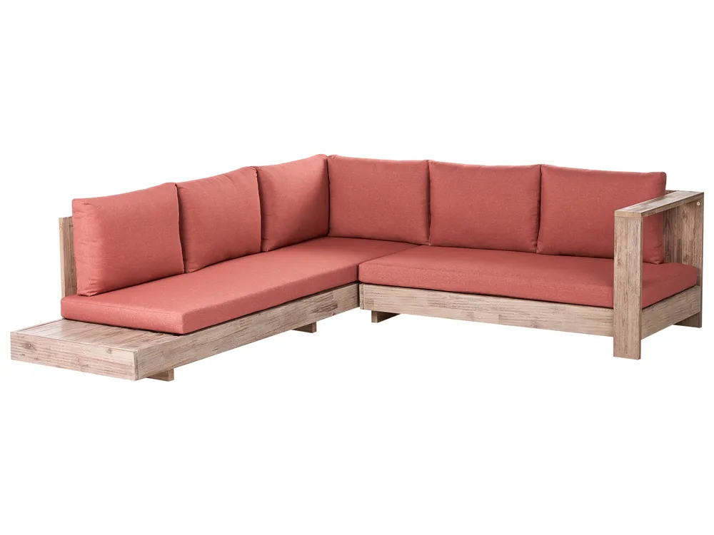Garten Ecksofa 5-Sitzer MARETTIMO zertifiziertes Akazienholz Rot linksseitig