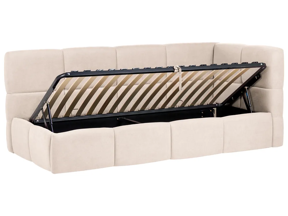 Tagesbett Stoff JACOU 90 x 200 cm mit Stauraum rechtsseitig Hellbeige_1092722