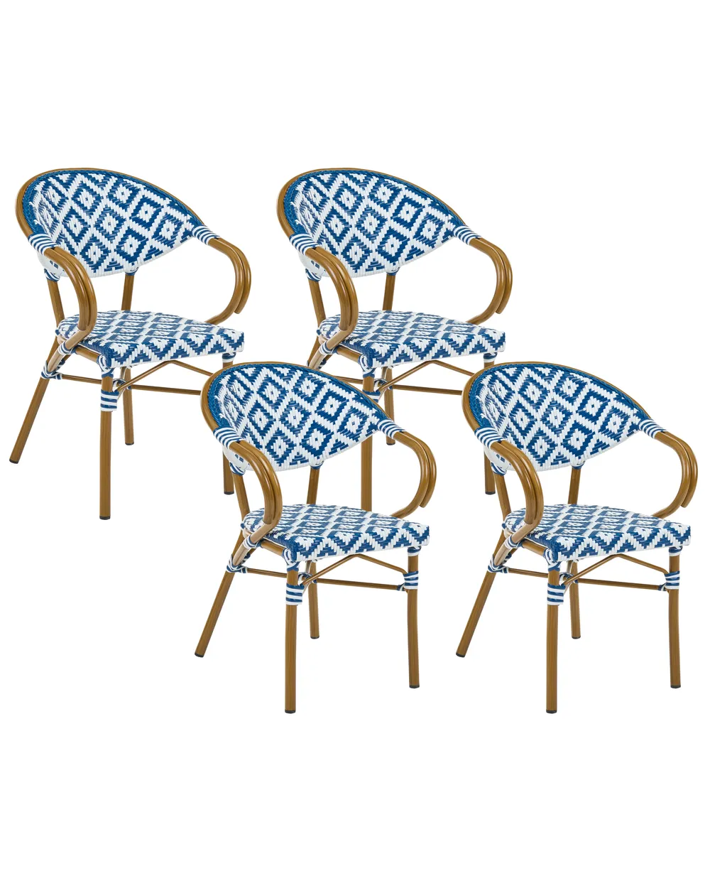 Gartenstuhl 4er Set CASPRI Polyrattan Blau / Weiß