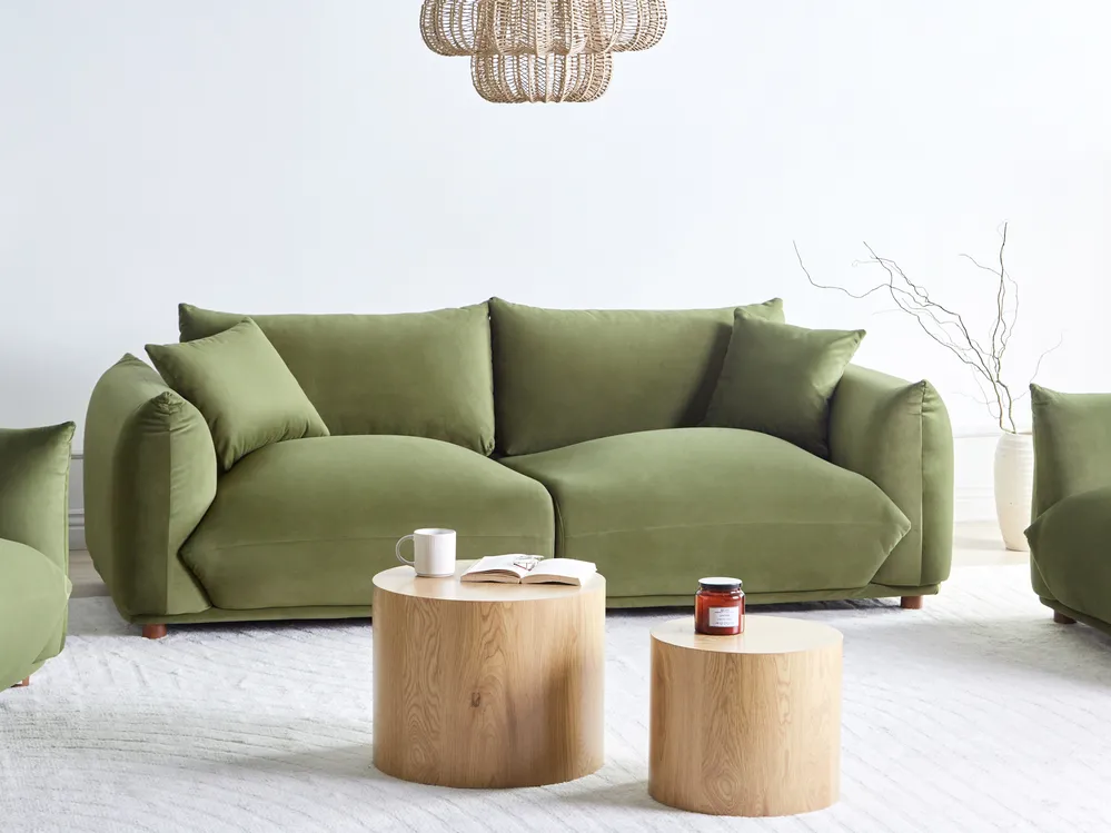 Sofa 3-Sitzer LUVOS Samtstoff Grün