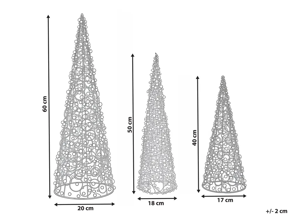 Set of 3 Figurines ROSAN Christmas Tree 40/50/60 cm White - Beliani.ro