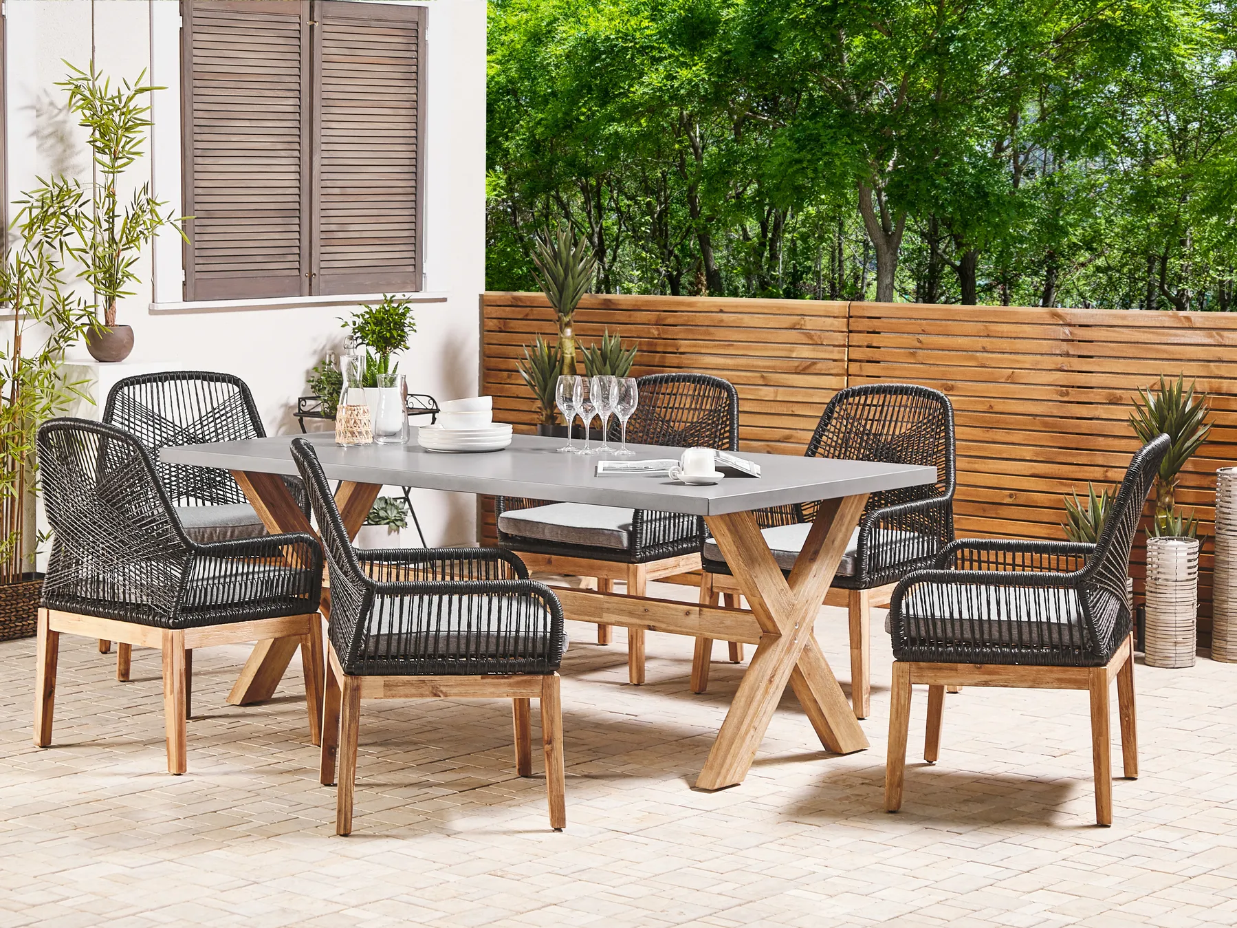 Gartenmöbel Set 6-Sitzer OLBIA inkl. Kissen Schwarz_809461